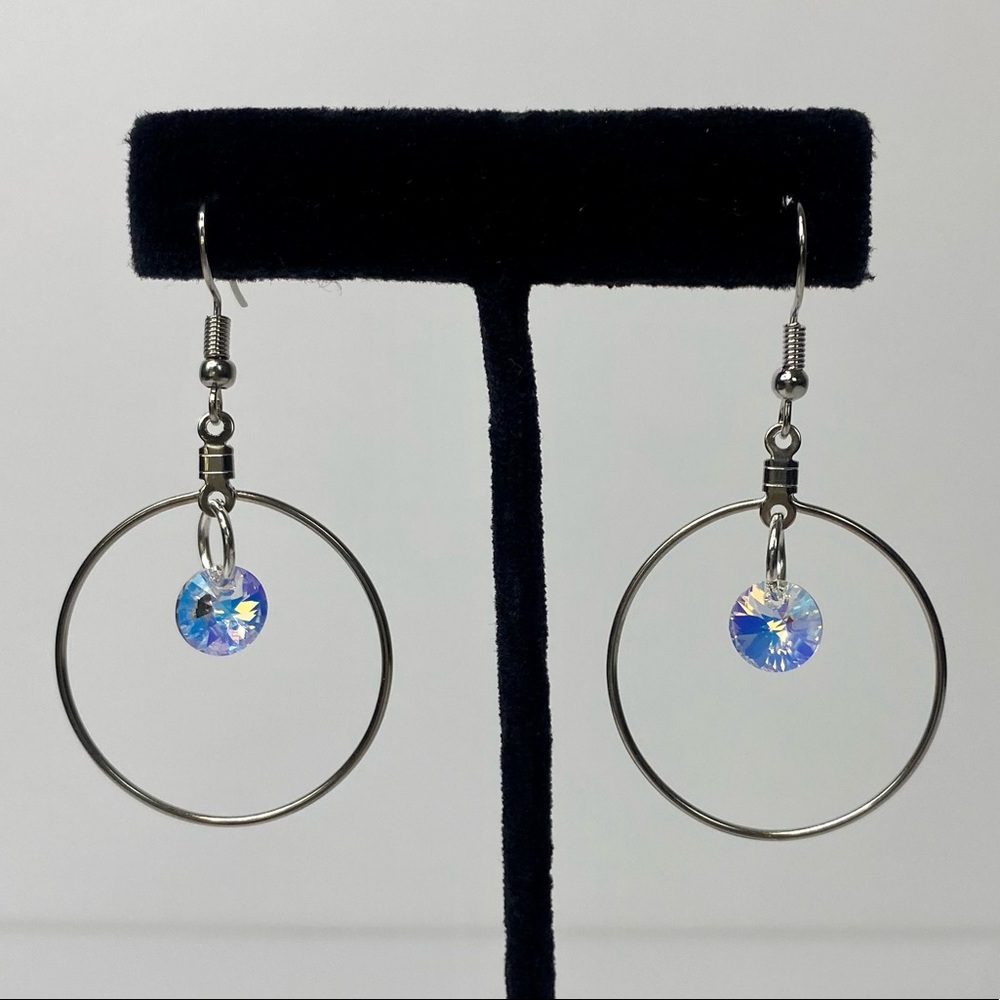 Handmade AB Swarovski Crystal Pendent Dangle Earrings NEW